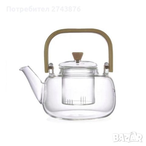 Стъклен чайник от Боросилкатно стълко,Стъклена цедка за чай, С топлоустоичива дръжка,Обем- 1л. , снимка 1 - Аксесоари за кухня - 46293126