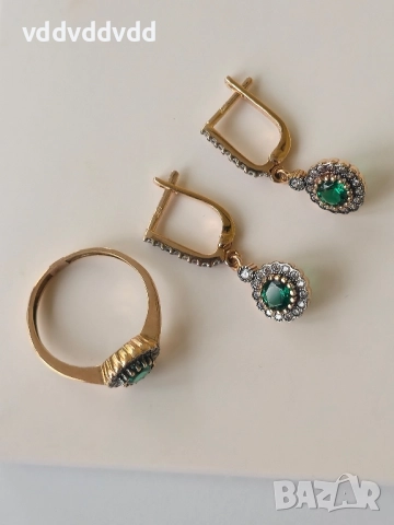 Златен пръстен и златни обеци 14 карата 585, снимка 4 - Колиета, медальони, синджири - 51810036