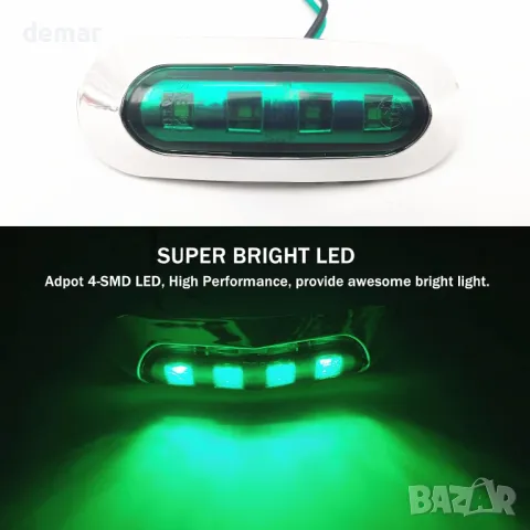 NWpangu 10 броя LED странични габаритни светлини, 4-LED, 12V/24V, зелени, снимка 2 - Аксесоари и консумативи - 48849661