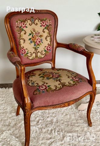Ретро френски кресла с гобленова дамаска, снимка 7 - Дивани и мека мебел - 45523621