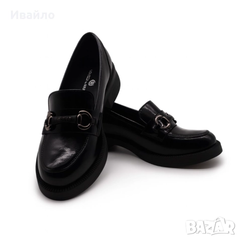 Дамски мокасини от естествен лак с декоративна тока, снимка 3 - Дамски елегантни обувки - 52096515