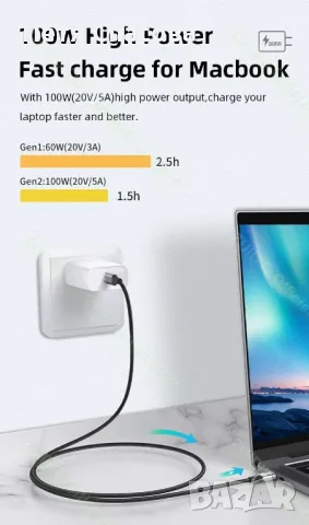 Кабел Type-C към Type-C, USB-C, USB 3.2 Gen2 5A 100W 10Gbps 4K, снимка 12 - Резервни части за телефони - 48237609