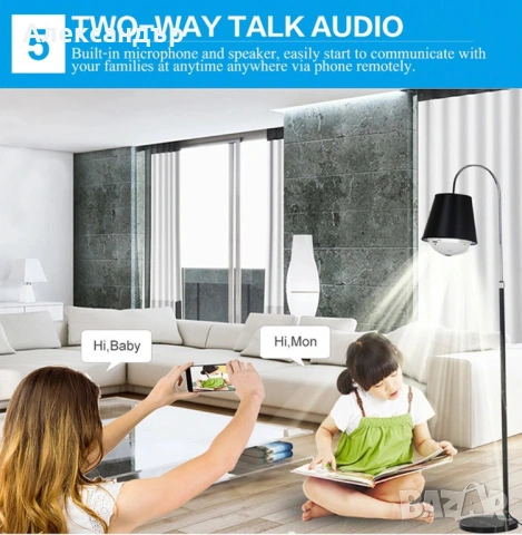 IP камера 360 градуса със сензор нощно виждане/аларма за откриване на движение/охранителна камера, снимка 5 - IP камери - 54174742