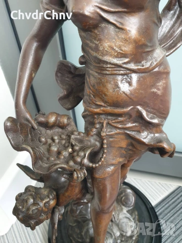 47см-4кг Moreau ЦАМ статуетка/стара френска скулптура/фигура на жена с ангел-херувим, снимка 10 - Статуетки - 54166401