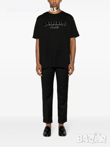 BALMAIN Flocked Gold Metallic Logo Print Oversized Мъжка Тениска size M и XXL, снимка 3 - Тениски - 46653405