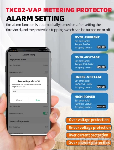 63А смарт WIFI реле електромер автоматичен предпазител по волтаж или ампераж таймер , снимка 5 - Друга електроника - 51172579