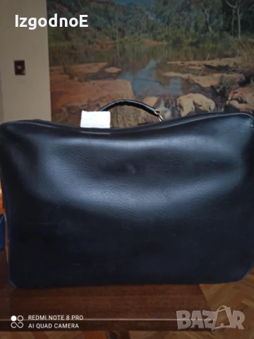 Соц черен кожен куфар пътна чанта от кожа 