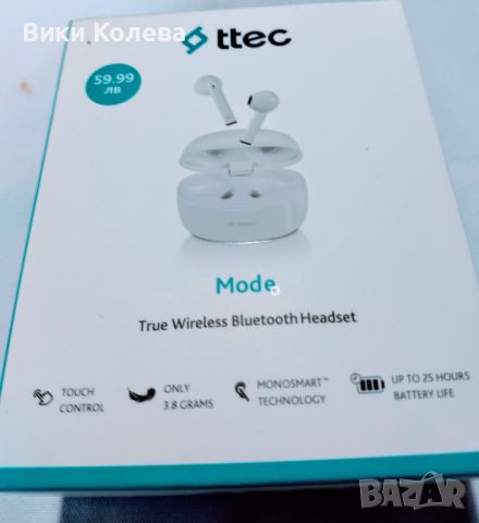 Bluetooth слушалки ttec Mode, TWS, Бели, снимка 2 - Слушалки, hands-free - 46517068