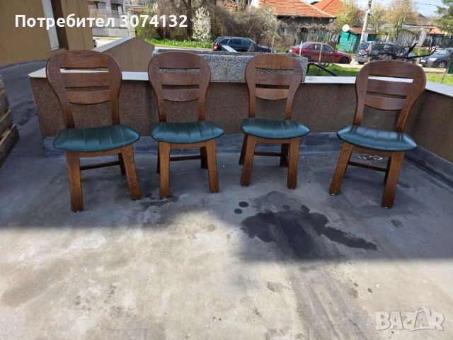 Масивни дъбови трапезни столове с естествена кожа, снимка 3 - Столове - 54229639