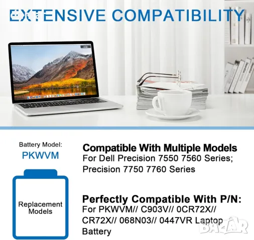 Батерия за лаптоп PKWVM, съвместима с Dell Precision 7550 7750 7560 7760, снимка 6 - Батерии за лаптопи - 49527506