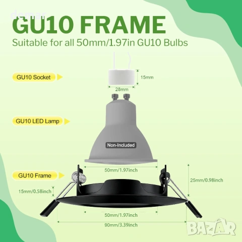 10x GU10 луни за таван, кръгли, матово бяло покритие, метална рамка, без крушки, снимка 2 - Лед осветление - 53778222