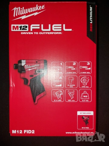 Акумулаторен ударен винтоверт Milwaukee M12FID2-0 с батерия M12B2, снимка 2 - Винтоверти - 53452442