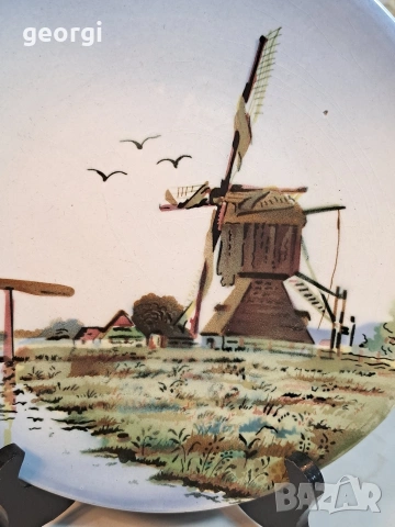 немска декоративна порцеланова чиния с вятърна мелница 34/1, снимка 2 - Декорация за дома - 53573976