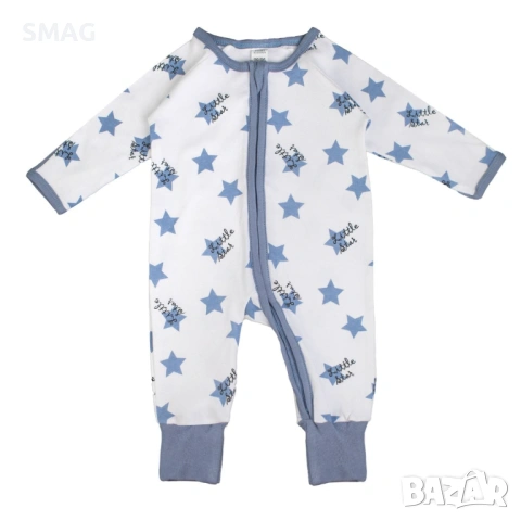 Бебешки гащеризон ромпър памук бял със сини звездички_1245184
