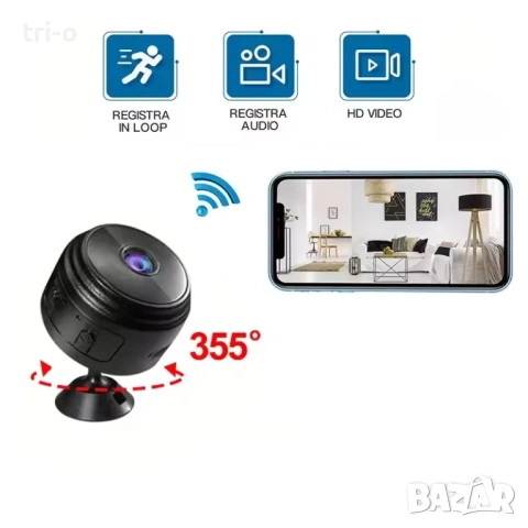 Wi-Fi Мини HD Камера за видеонаблюдение A9 сензорна, Нощна версия, Микро глас, снимка 5 - Камери - 52508920