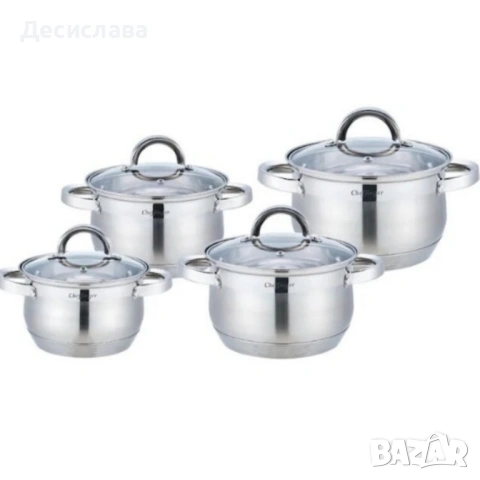 Комплект тенджери Cheffinger – 8 части инокс с капаци, за всички видове котлони, снимка 7 - Съдове за готвене - 53137440