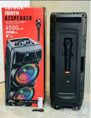 !@ Нова ZQS 8210 2х8 120W 6500mah 2 микрофона ПРЕНОСИМА КАРАОКЕ КОЛОНА, снимка 18 - Аудиосистеми - 53163709