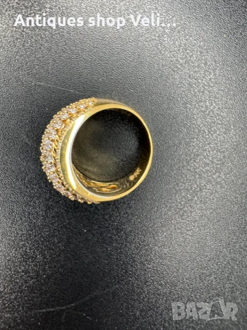 Сребърен пръстен с позлата и циркони №7090 , снимка 2 - Пръстени - 50789840