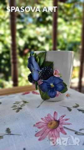 Чаша "Теменужки" - ръчна изработка, снимка 3 - Други - 51551505