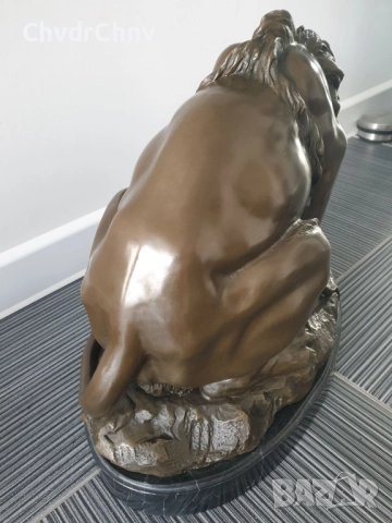 60см-22кг Barye статуя-композиция/голяма бронзова скулптура/фигура на лъв и змия, снимка 4 - Статуетки - 52840155