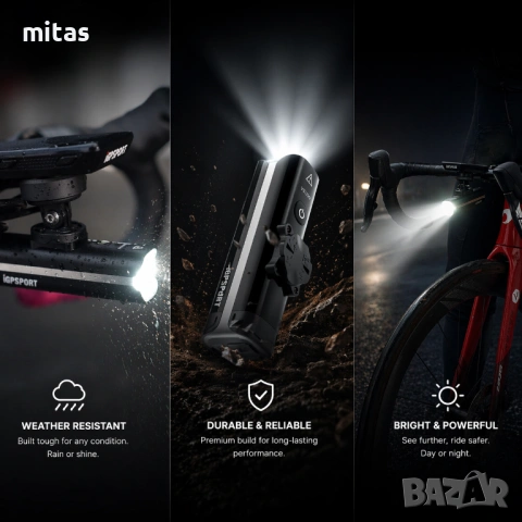 Предна SMART LED фар светлина за велосипед IGPSPORT VS1200 + Стойка M80, 1200 lm, Bluetooth, USB-C, снимка 11 - Аксесоари за велосипеди - 54202837