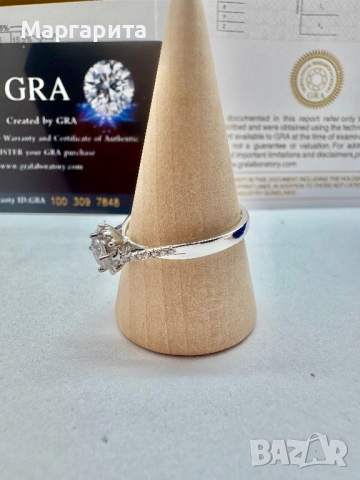 Сребърен пръстен с мойсанит (диамант) 0.5 карата, снимка 6 - Пръстени - 52261294