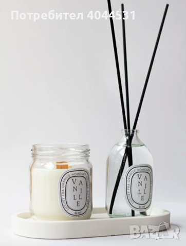 Соева свещ с аромат на ванилия с дървен фитил и освежител за въздух с бамбукова пръчица Съдържание н, снимка 2 - Други - 44960330