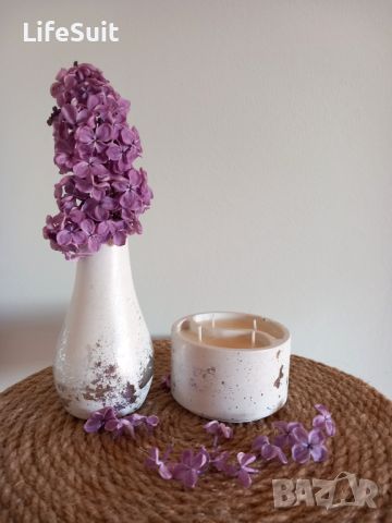 Комплект ваза и ароматна свещ, снимка 1 - Декорация за дома - 46124689