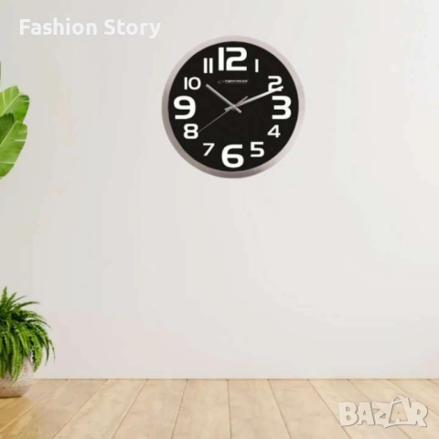 Стенен часовник Zurich, 25см., големи цифри, кварц, черен, бял, снимка 5 - Стенни часовници - 51912709