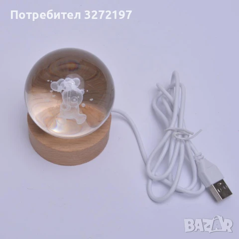 LED Светеща кристална топка/лампа, 3D сензорна- Мече,Рожден Ден, снимка 3 - Настолни лампи - 50536227