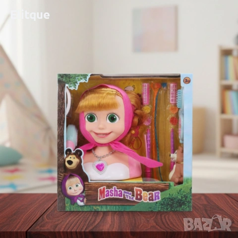 Кукла за прически „Маша и мечокът“ – Торс с дълга коса и аксесоари за оформяне, снимка 4 - Кукли - 52975555