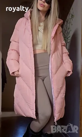Розаво дълго дамско зимно яке 