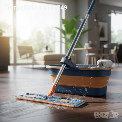 Комплект моп с 360° въртене и сгъваема кофа – Професионално и безконтактно почистване у дома, снимка 3 - Мопове, кофи, четки и метли - 53490105