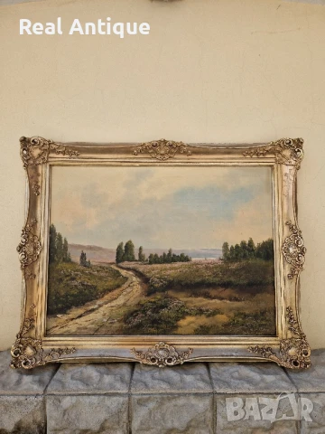 Чудесна голяма антикварна авторска холандска картина масло върху платно , снимка 2 - Картини - 50445969