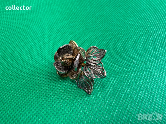 УНИКАТ ! Ръчно изработена сребърна брошка с позлата. №7718, снимка 5 - Колиета, медальони, синджири - 52739238