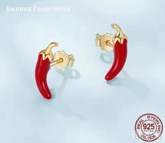 Сребърни обеци Люти чушки , снимка 2 - Обеци - 53900771