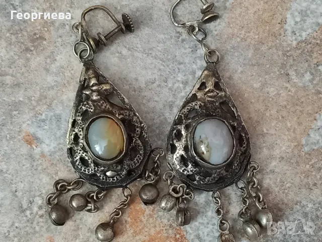 Стари възрожденски обеци с естествени камъни , снимка 6 - Обеци - 50399829