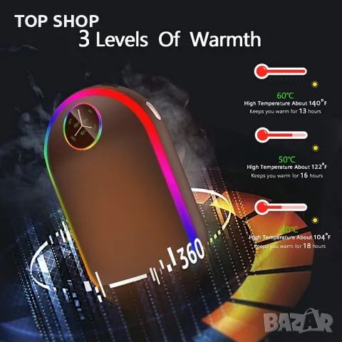 FVSA акумулаторен нагревател за ръце,7 променящи се цвята, 10000mAh, (13-18 часа), преносим USB за м, снимка 6 - Друга електроника - 48804958