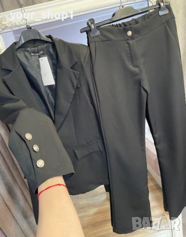 Дамски елегантен костюм в черно  сако + панталон, снимка 2 - Костюми - 45198052