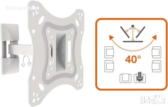 Metronic 451059 ТВ стойка за стена с накланящо се рамо, бяла , снимка 3 - Стойки, 3D очила, аксесоари - 47565866