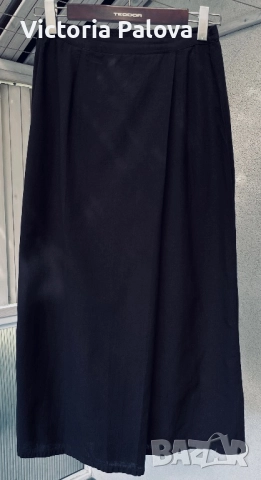 Черна права пола wrap, лен и памук, снимка 10 - Поли - 51640141