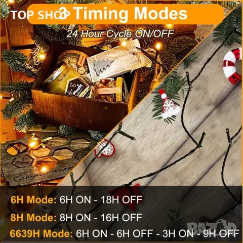 Realky коледни лампички, 41,2 м, 320LED водоустойчиви, с 8 режима, дистанционно, (топло бяло), снимка 2 - Декорация за дома - 49333036