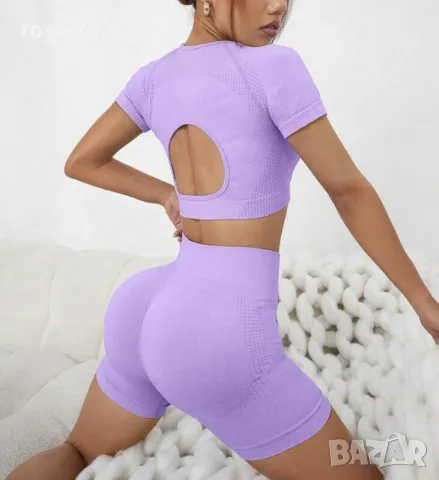 Дамски фитнес спортен екип с къс ръкав в лилаво , снимка 3 - Спортни екипи - 49902880