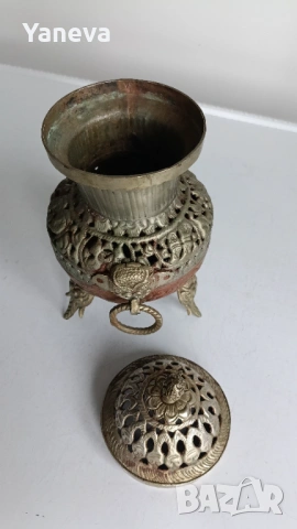Тибетска, медна , старинна кадилница ,съд за прекадяване на тамян., снимка 5 - Декорация за дома - 53276414