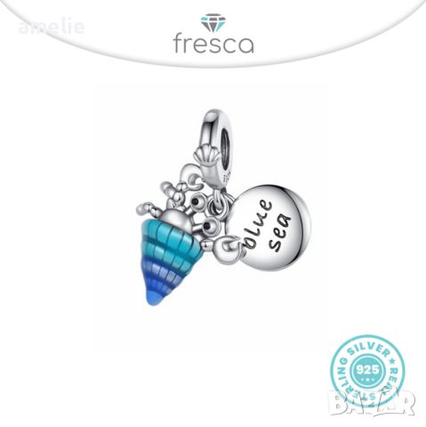 Талисман Fresca по модел тип Pandora Пандора сребро 925 Sweety The Blue Sea Crab. Колекция Amélie, снимка 1 - Гривни - 42317565