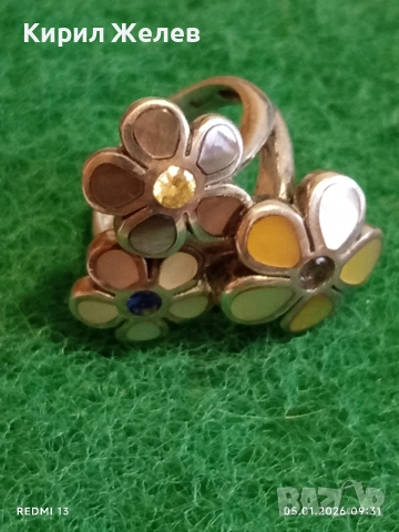 Артистичен сребърен пръстен венчелистчета с Кралски Седеф и кристали Арт бижу 19962, снимка 6 - Пръстени - 52982502