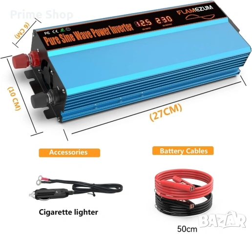 1000W инвертор чиста синусоида 12V-230V с адаптер за запалка и кабели, снимка 8 - Друга електроника - 53754153