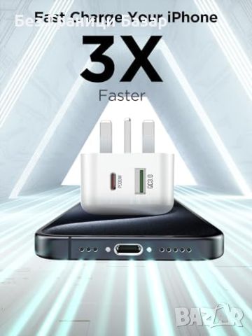 Ново 30W USB-C Зарядно за iPhone 15, iPad, Бързо и Сигурно зареждане телефон, снимка 2 - Аксесоари за Apple - 46451341