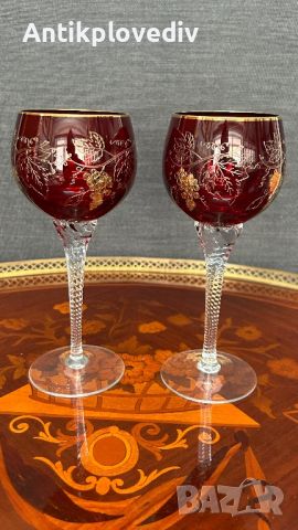 Кристални чаши за вино с позлата, снимка 4 - Сервизи - 45299677