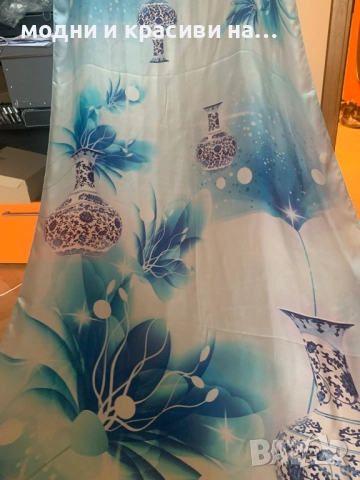 Красив копринен шал в синята гама, снимка 6 - Шалове - 52738588